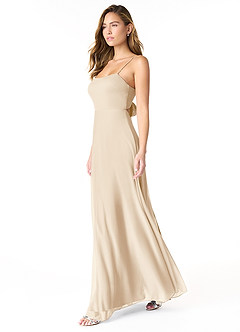 Azazie Rae Bridesmaid Dresses Champagne A-Line Bow Mesh Dress image4