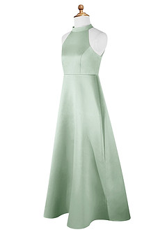 Azazie Laurel Vestido de Agave de Satin Mate de Acampanado image8