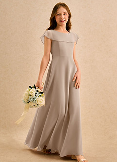 Azazie Kittie Girls Formal Flower Girl Dresses Taupe A-Line Chiffon Dress image4