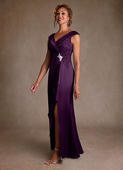Azazie Santa Monica Mother of the Bride Dresses Grape A-Line Lace Dress image4