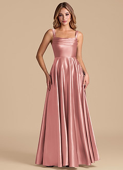 Azazie Shaude Bridesmaid Dresses Dusty Rose A-Line Pleated Metallic Satin Dress image5