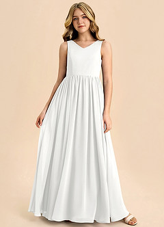 Azazie Hathaway Junior White A-Line Bow Chiffon Dress image3