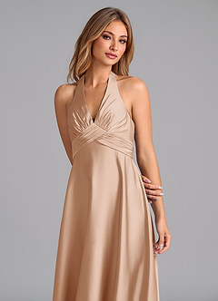 Azazie Tessie Bridesmaid Dresses English Rose A-Line Pleated Stretch Satin Dress image3