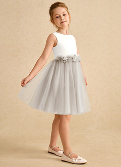 Azazie Louisa Flower Girl Dresses Ivory Frost A-Line Sleeveless Tulle Dress image5
