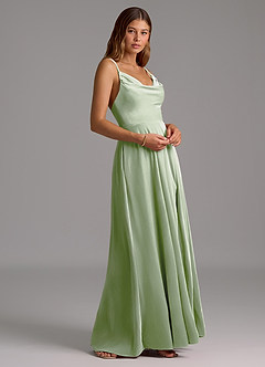 Azazie Sarella Bridesmaid Dresses Dusty Sage A-Line Pleated Velvet Dress image4