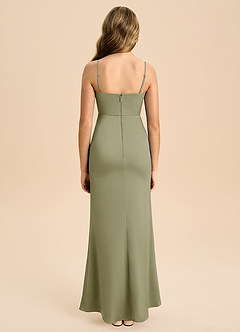 Azazie Buzzy Junior Pistachio Sheath Pleated Stretch Satin Dress image2