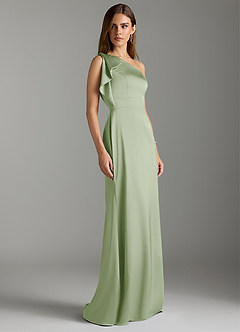 Azazie Rinna Bridesmaid Dresses Dusty Sage Mermaid Ruched Stretch Satin Dress image3
