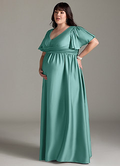Azazie Verna vestidos de dama de honor de maternidad Vestido de Corte En A Volante Hasta el suelo Satén Elástico image14