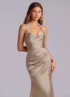 Azazie Destiny Bridesmaid Dresses Taupe Mermaid Sweetheart Neckline Stretch Satin Dress image5