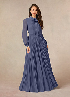Azazie Adellah 신부의 어머니 드레스 A라인 쉬폰 플로어 길이 드레스 image1