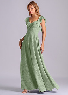 Azazie Leilani 신부 들러리 드레스 A라인 스윗하트 네크라인 플로럴 번아웃 바닥 길이 드레스 image4