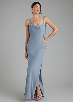Azazie Veronica Bridesmaid Dresses Dusty Blue Sheath Chiffon Dress image4