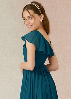 Azazie Mango Junior Ink Blue A-Line Ruched Chiffon Dress image5