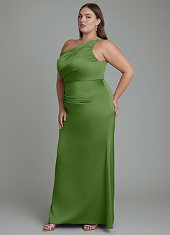 Azazie Akilah Robes de demoiselle d'honneur Robe Sirène en Satin extensible Asymétrique Basilic image11