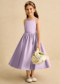 Azazie Indi Flower Girl Dresses Frosted Lilac A-Line Bow Matte Satin Dress image4