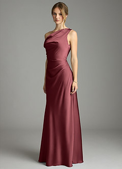 Azazie Emerson Bridesmaid Dresses Merlot Mermaid Off the Shoulder Stretch Satin Dress image2