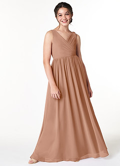 Azazie Sawyer Junior Agave A-Line Pleated Chiffon Dress image3