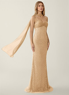 Jasminiah Champagne Pearl-Embellished Lace/Chiffon Prom Dress image4