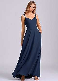Azazie Beatrice Bridesmaid Dresses Dark Navy A-Line Sweetheart Neckline Chiffon Dress image1