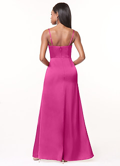 Azazie Maci Bridesmaid Dresses Fuchsia A-Line V-Neck Pleated Stretch Satin Dress image2