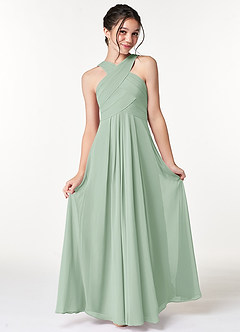 Azazie Kaleigh Junior A-Linie Plissee Chiffon Kleid Agave image4