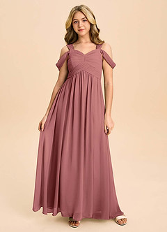 Azazie Lianne Junior Amethyst A-Line Off the Shoulder Chiffon Dress image2