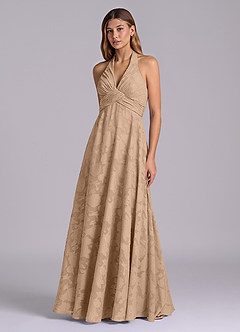 Azazie Tessie Brudtärnklänningar Klä av A-Linje i Blommig Utbrändhet Plisserad Champagne image3