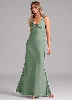 Azazie Kamila Brautjungfernkleider A-Linie Plissee Stretch-Satin Kleid Matcha image3
