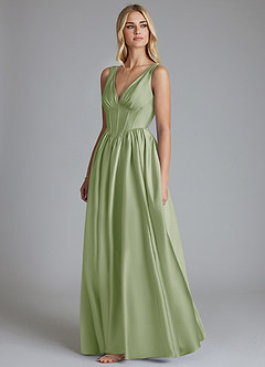 Azazie Delmie Robes de demoiselle d'honneur Robe Trapèze en Satin extensible Corset Vert Sauge image4