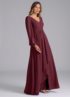 Azazie Liah Abiti da Damigella Abito A-Line in Chiffon Maniche Lunghe Cabernet image5