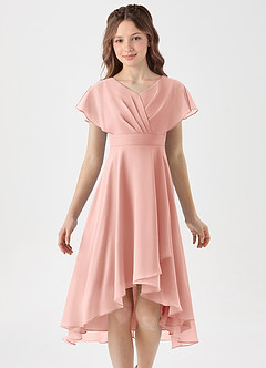 Azazie Graciela Junior Rosette A-Line Pleated Chiffon Dress image3