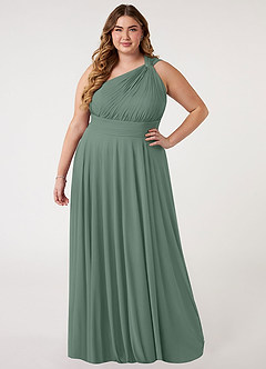 Azazie Charlize Bridesmaid Dresses Eucalyptus A-Line One Shoulder Mesh Dress image6