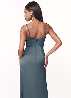 Azazie Maci Vestidos de damas de honor Vestido de Crepúsculo de Satén Elástico de Corte en A con Cuello en V plisado image4