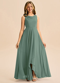Azazie Mannie Junior A-Linie Plissee Chiffon Kleid Eukalyptus image3