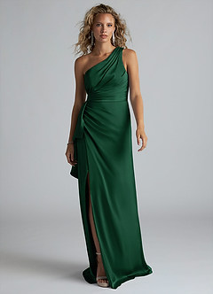 Maive Emerald Green Sheath Ruched Stretch Satin Dress image1