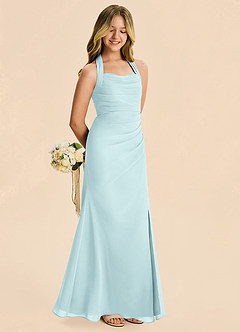 Azazie Destiny Junior Sea Glass Sheath Ruched Chiffon Dress image3