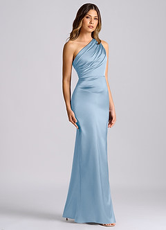 Azazie Akilah Bridesmaid Dresses Powder Blue Mermaid One Shoulder Stretch Satin Dress image3
