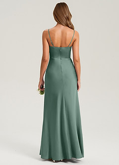 Azazie Lidia Brautjungfernkleider Meerjungfrau-Linie Seitliche Cut-Outs Stretch-Satin Kleid Eukalyptus image2