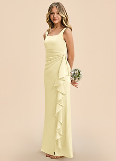Azazie Adrienne Junior Lemon Sorbet Sheath Pleated Stretch Satin Dress image5