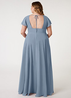 Azazie Ashika Final Sale Dusty Blue A-Line V-neck Ruched Chiffon Dress image8