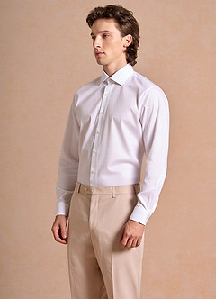 front Aiden CriWhite 100% Cotton Non-Iron Striped Dress Shirt