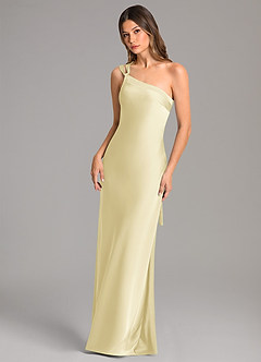 Azazie Monroe At-home Try On Dresses English Rose Mermaid One Shoulder Stretch Satin Dress image3