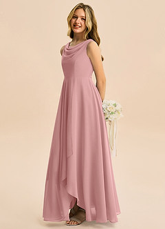 Azazie Mannie Junior Vestido de Rosa Polvorienta de Gasa de Corte en A con Plisado image4