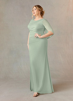 Azazie Belladonna Abiti per la Madre della Sposa Abito Sirena in Maglia con Scollo a U a Pieghe Verde Salvia image8