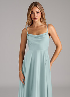 Azazie Elle Bridesmaid Dresses Mist A-Line Pleated Stretch Satin Dress image2