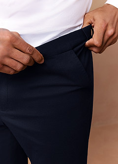 front Savile Navy Blue Wool Blend Dress Pants