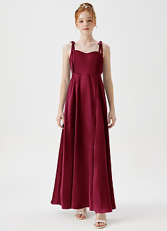 Azazie Rosey Junior A라인 메탈릭 새틴 플로어 길이 주니어 신부 들러리 드레스 드레스 image6