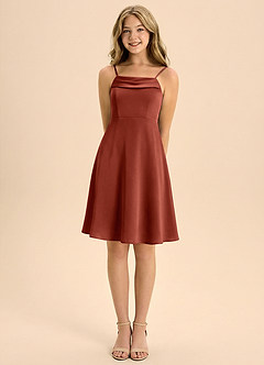 Azazie Anselie Junior Linia A Pofałdowany Satyna elastyczna Mini Młodsza druhna Sukienka image5