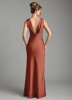 Azazie Aussie Robes de demoiselle d'honneur Robe Fourreau en Satin extensible Plissée Auburn image2