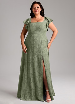 Azazie Bondi Bridesmaid Dresses Pistachio A-Line Side Slit Floral Burnout Dress image10